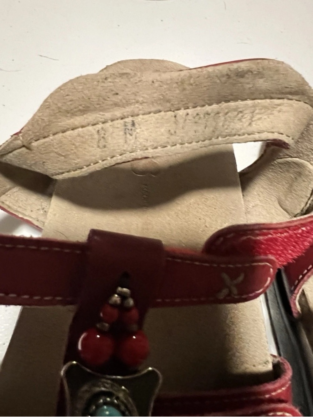 SAS Red Beaded Leather Gladiator Sandals - Picture 2 of 4